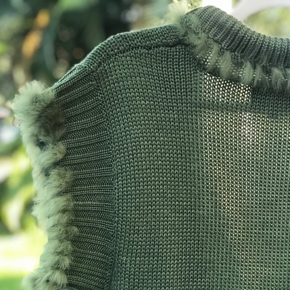 Cardigan Vest Green with Fur Trim - Picture 7 of 8